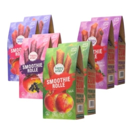HÄPPYSNÄX Bio Smoothierollen Vorteilspaket 8 Stück - Frucht Snack aus 100% Frucht: Apfel, Erdbeere, Himbeere, schwarze Johannisbeere - 1