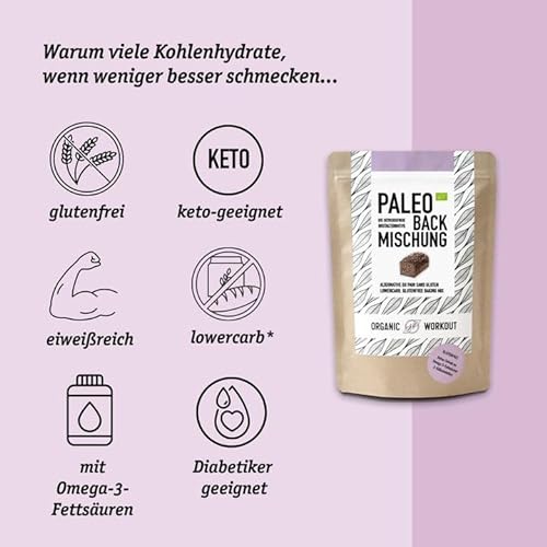 PALEO-BACKMISCHUNG 3er Pack | Bio | Brot-Alternative-gluten-frei | lower-carb | Eiweiss-Brot | clean-eating | Fitness | hefefrei | ohne Getreide, Organic Workout - 3