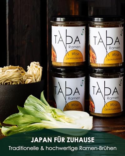 TADA Miso Ramen Set Vegan - 4x 350ml traditionelle, pikante Ramen-Brühe - Inkl. 250g Ramen Nudeln - Ohne Zusatzstoffe - Schnelle Zubereitung - 2