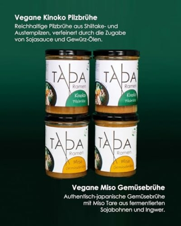 TADA Ramen Starter Set Vegan mit scharfer Gewürzpaste - 4x 350ml traditionelle Ramen-Brühe - Inkl. 250g Ramen Nudeln, Spice Up Würzpaste & Essstäbchen - 3