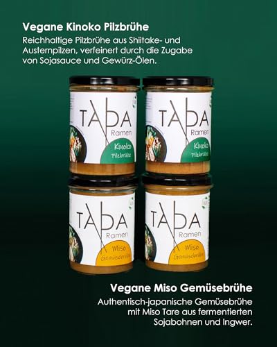 TADA Ramen Starter Set Vegan mit scharfer Gewürzpaste - 4x 350ml traditionelle Ramen-Brühe - Inkl. 250g Ramen Nudeln, Spice Up Würzpaste & Essstäbchen - 3