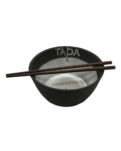 TADA Schale und Stäbchen - Set aus 1x Japanische Ramen Schüssel & 1x Echtholz Essstäbchen - Handgefertigte Keramik Schale - Japan Geschirrset - 1