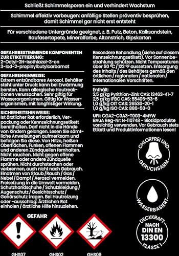 Tonis SCHIMMELSCHOCK 5.0 Antimikrobielle Spezialfarbe zur Schimmelbekämpfung für ca. 6,0 qm Anstrich | Sprühfarbe mit antibakterieller Wirkung, wissenschaftliche Wirksamkeit [Weiß matt, 4x 300 ml] - 7