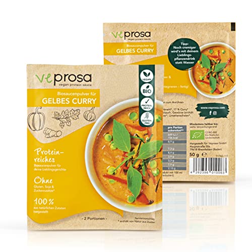 VEPROSA Bio-Saucenpulver gelbes Curry 4x50g | Vegane Protein Saucen mit über 30% Protein, perfekte Ergänzung zu vielen herzhaften Gerichten | 100% natürliche Zutaten, glutenfrei - 2