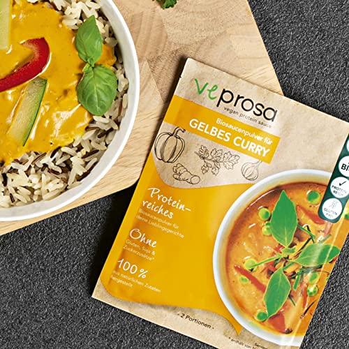 VEPROSA Bio-Saucenpulver gelbes Curry 4x50g | Vegane Protein Saucen mit über 30% Protein, perfekte Ergänzung zu vielen herzhaften Gerichten | 100% natürliche Zutaten, glutenfrei - 3