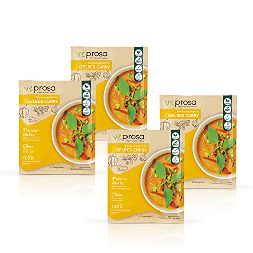 VEPROSA Bio-Saucenpulver gelbes Curry 4x50g | Vegane Protein Saucen mit über 30% Protein, perfekte Ergänzung zu vielen herzhaften Gerichten | 100% natürliche Zutaten, glutenfrei - 1