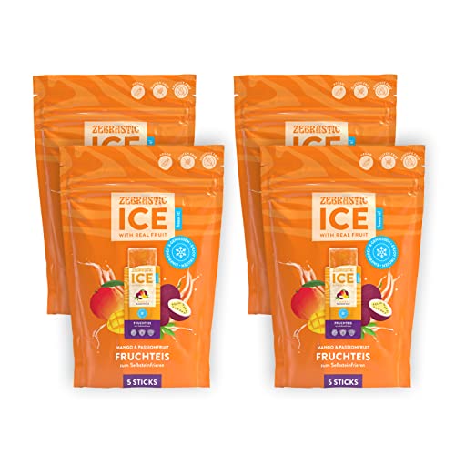 Zebra ICE veganes Eis ohne Zuckerzusatz, Probierpaket Mango & Passionsfrucht 20 Stück | Fruchtpüree Wassereis zum einfrieren | Vegan Glutenfrei Lactosefrei | 20x Mango & Passionfruit - 1